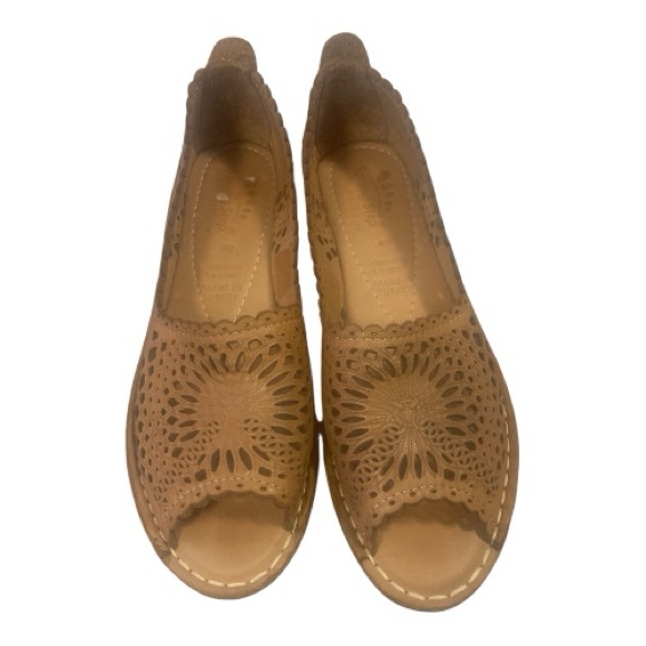 Spring Step Tan Peep-Toe 100% Leather Slip On Sandles Cut Outs Size 9.5 (40) - Picture 3 of 10